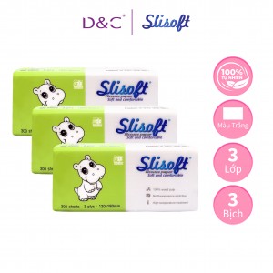 Combo 3 bịch giấy ăn gói 300 tờ Slisoft Doctor Care, khăn giấy khô Trắng tự nhiên từ bột cây Giang an toàn không tẩy trắng